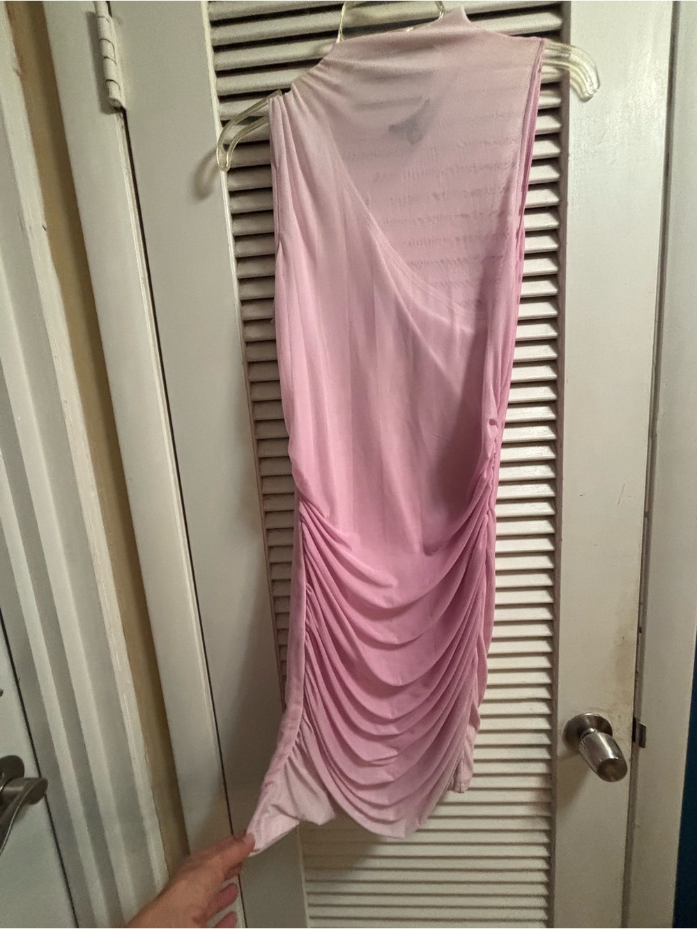 Sleeveless Asymmetrical Draped Dress in Light Pink